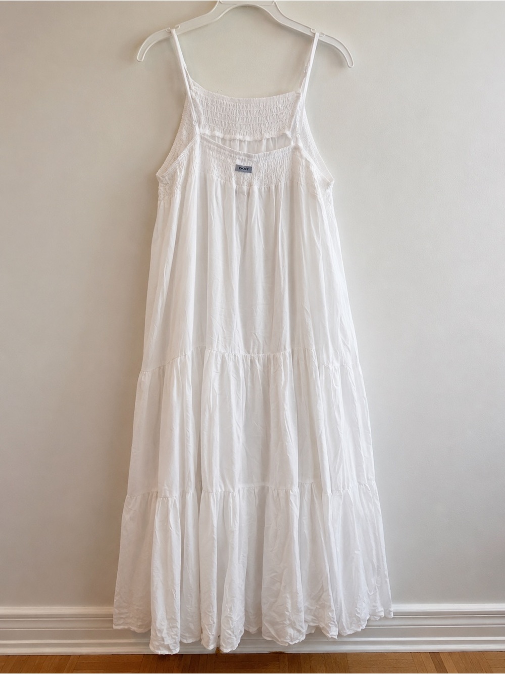 DKNY White Smocked Maxi Dress